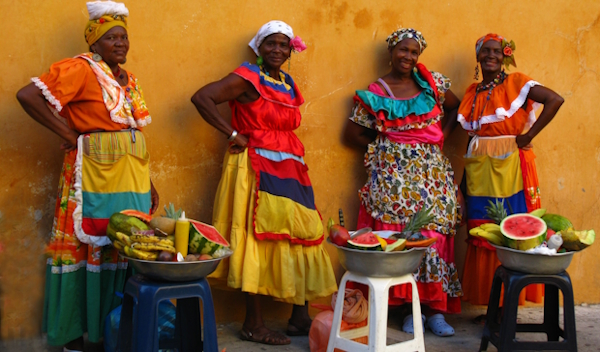 Colorful fruit vendors in the beautiful city of Cartagena in Colombia